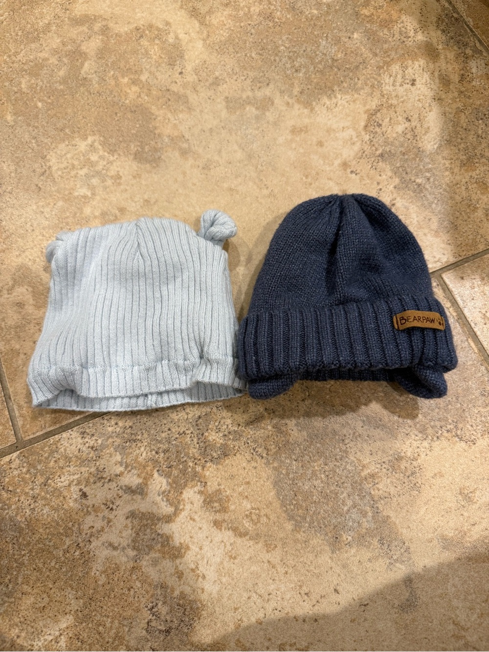 BearPaw Kids Knit Beanies - Light Blue & Navy